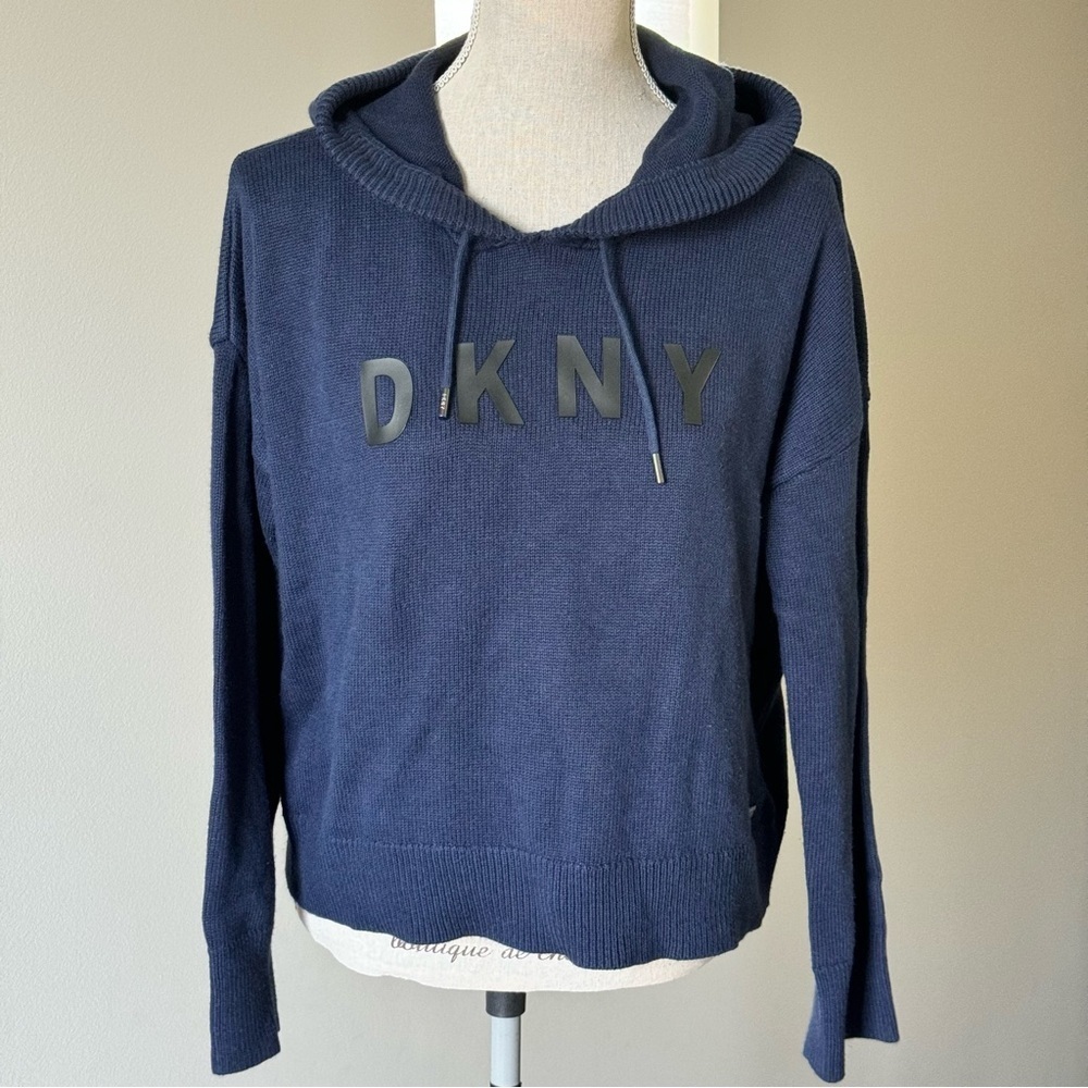 DKNY Oversized Hooded Sweater In Dark Blue - Large